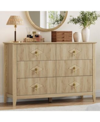 Fluted 6 Drawers Dresser for Bedroom, 47.2" Wide Modern Chest of Drawers with Metal Handle, Wooden Dresser Organizer for Bedroom