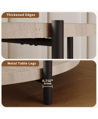 Round Coffee Table for Living Room, Rustic Wood Desktop Center Table with Sturdy Metal Legs, 2-Tier Circle Coffee Table with Storage Shelf