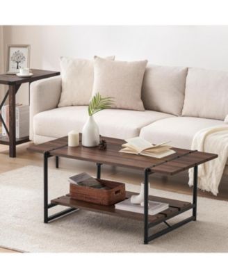 Coffee Table for Living Room, 2-Tier Living Room Tables, Modern Living Room Coffee Table,IndustrialWood Coffee Table with Storage Shelf