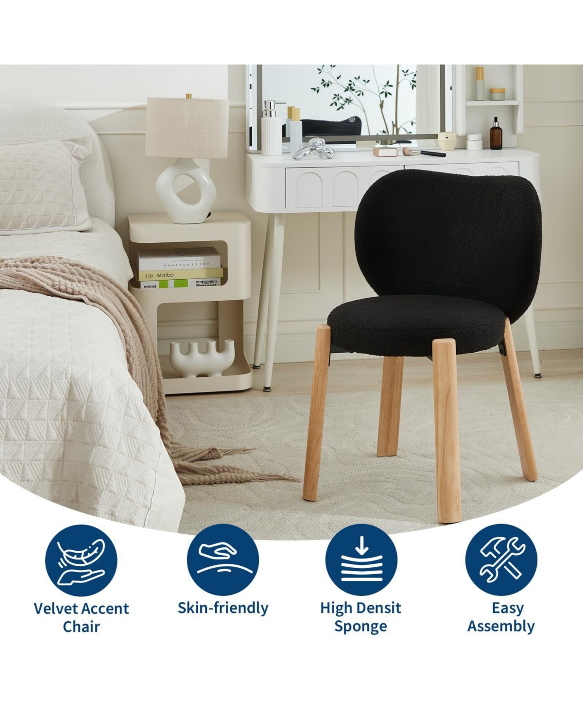 gaomon 1PC Heart-Back Teddy Vanity Chair, Armless Small-Space Seating, 300LBS Capacity, Fits Under 24" Desks