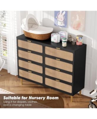 8-Drawer Rattan Tall Storage Dresser