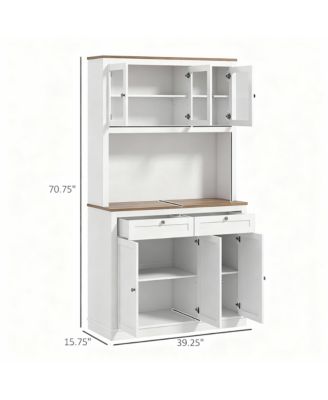 71" Kitchen Cabinet with Microwave Stand, 8 Compartments, 2 Drawers, Adjustable Shelves, Modern Design