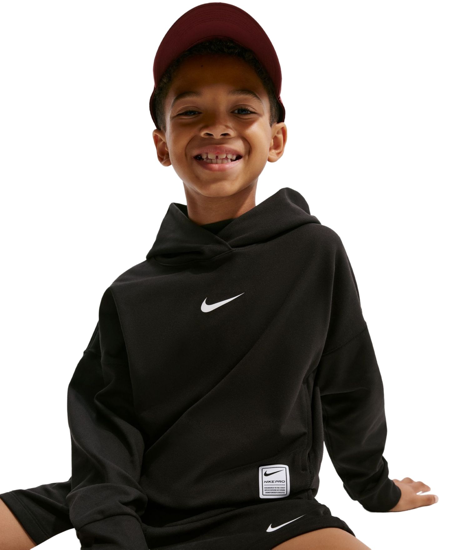 Худи Nike Dri-Fit Hooded Sweatshirt для мальчиков, цвет: Чёрный / Белый — фото 5