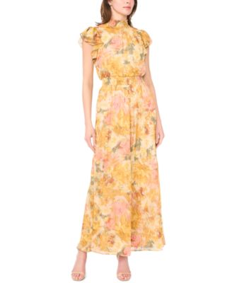 Petite Flutter-Sleeve Mock Neck Jumpsuit