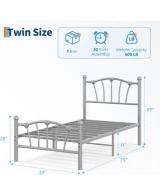 Twin Kids Bed Frame with Headboard & Footboard, Heart-Shaped Metal Platform Bed, Sturdy Steel Slats, Noise-Free, No Box Spring