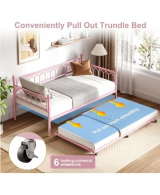 Twin Metal Daybed Sofa Bed Frame with Steel Slat Support, Heavy-Duty, Space-Saving Design for Small Living Rooms or Bedrooms