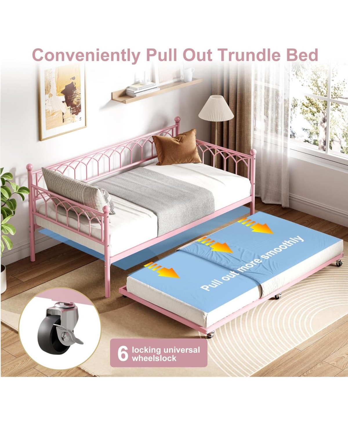 gaomon Twin Metal Daybed Sofa Bed Frame with Steel Slat Support, Heavy-Duty, Space-Saving Design for Small Living Rooms or Bedrooms