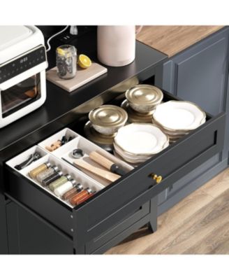 63" Pantry Cabinet, Kitchen Storage with Charging Station, Coffee Bar Table with Drawer, Hooks & Adjustable Shelves for Living Room