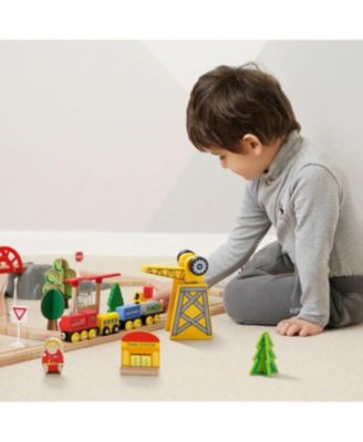 Wooden Track Trains Set for Kids 55 Pcs