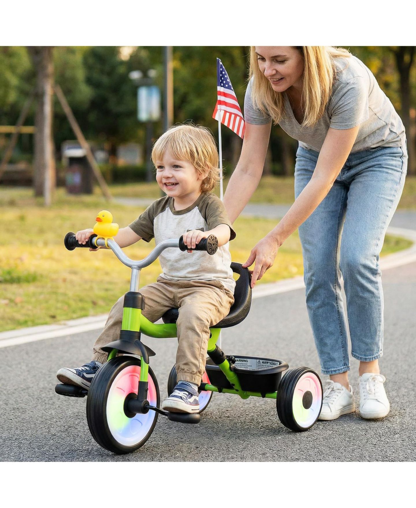 Детская игрушка Mecale Toddler Tricycle, 3-in-1 Convertible with LED Wheels and Storage Basket, Ages 3+, цвет: Зелёный — фото 3