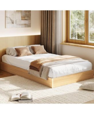 Wood Platform Bed Frame, Modern Fluted Design, Low Profile, Sturdy Support, No Box Spring Needed