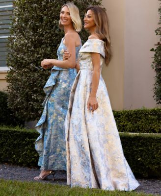 Women's Metallic Jacquard One-Shoulder Gown