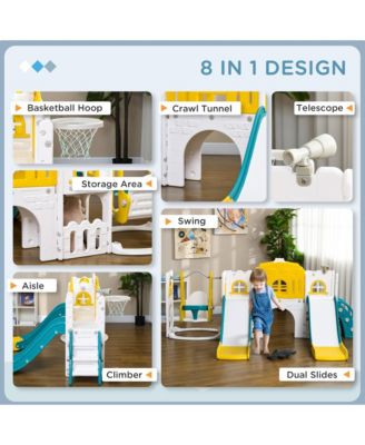 8 in 1 Toddler Slide and Swing Set with 2 Slides for Ages 1-3,