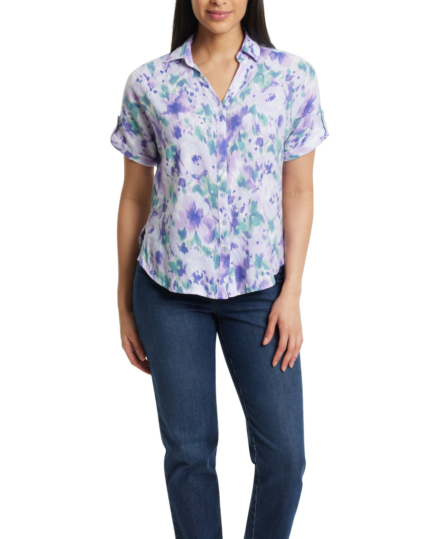 Женская рубашка Gloria Vanderbilt Demi Short-Sleeve, цвет: Сиреневый — фото 1