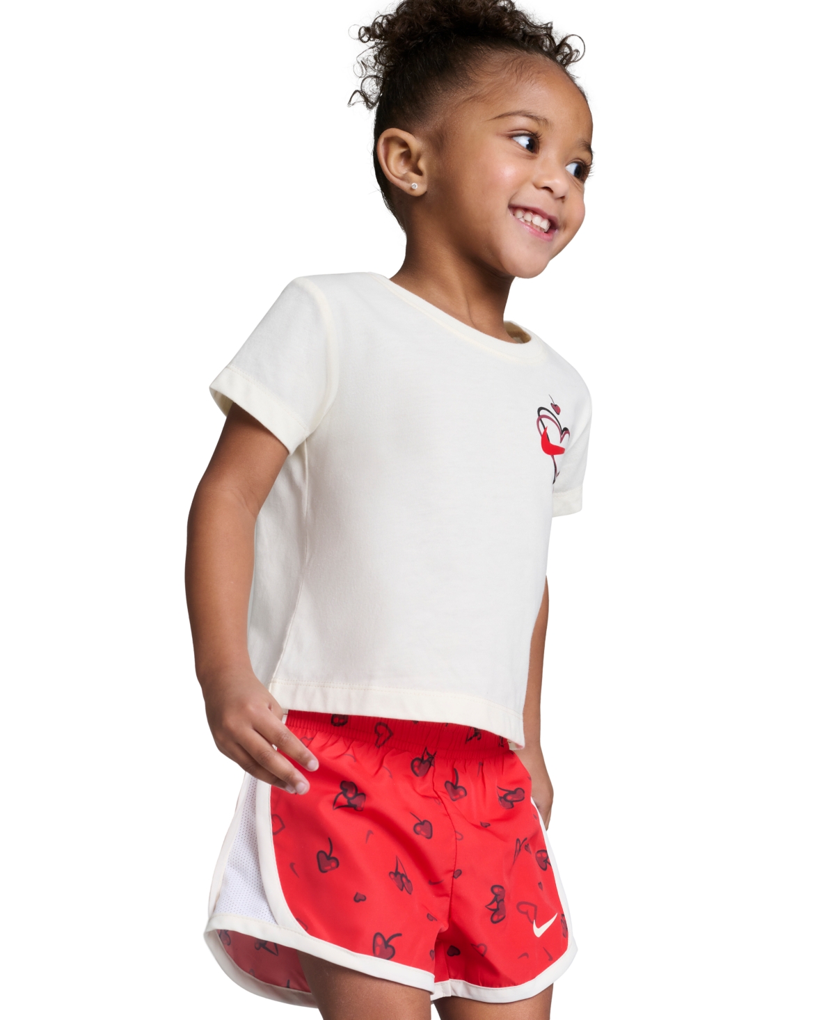 Nike Girls' Toddler 2T-4T Cherry Crewneck T-Shirt and Dri-fit Tempo Shorts, 2-Piece Set