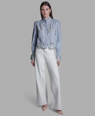 Women's Collared Neck Scallop Hem Top