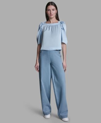 Women's Square Neck Puff-Sleeve Top