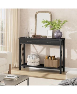 Console Table with 2 Drawers, Farmhouse Sofa Table with Storage Shelf, Accent Wood Entryway Table for Living Room, Hallway