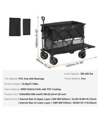 Double Decker Folding Wagon, 400L Heavy Duty Collapsible Cart with All-Terrain Wheels