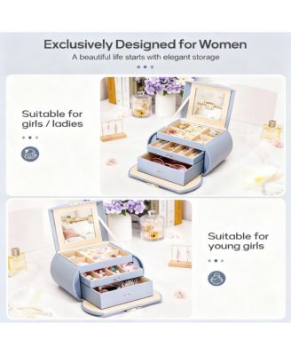 PU Leather Jewelry Organizer with Mirror and Lock