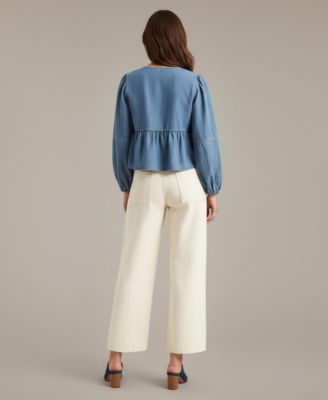 Women's Roma Denim Tie-Front Peplum Blouse