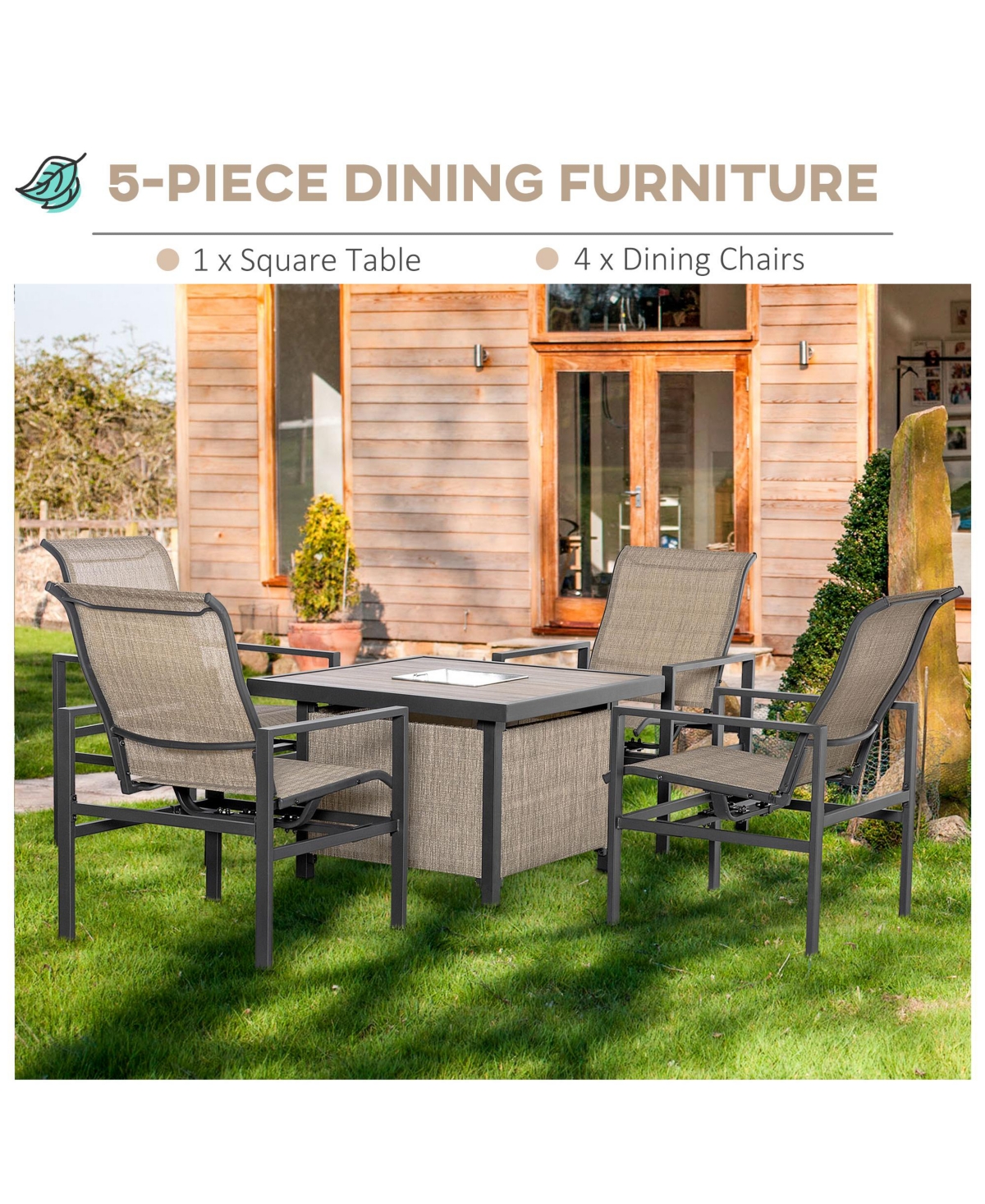 Outsunny 5 Piece Outdoor Dining Set, Ice Bucket Table, Rocking Chairs,