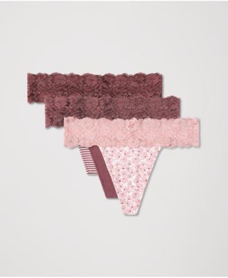 Women's Lace Waist Thong 3-Pack Made With Cotton