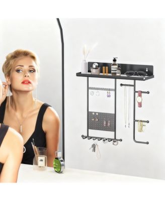 Wall-Mounted Jewelry Wall Rack with Soft Pads, Dual Mounting, Rust-Resistant Metal