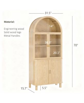 Arched Kitchen Pantry Cabinet with Adjustable Shelves and Tempered Glass Doors