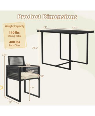 3PCS Patio PE Wicker Furniture Set Cushioned Chairs w/Folding Backrest Backyard