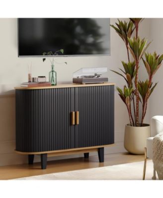 40" Fluted Sideboard Buffer Cabinet, Storage Cabinet with Sliding Door & Adjustable Shelf, for Living & Dining Room Kitchen Hallway