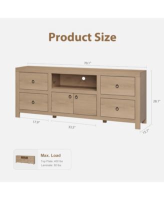 Farmhouse TV Stand for 75/80 Inch TVs, 70" Long Entertainment Center with 6 Storage Drawer & Soundbar Shelf, Television Consoles Stands