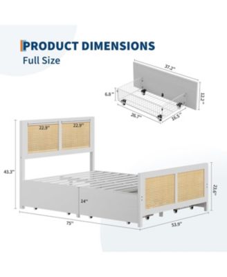 Rattan Bed Frame with Headboard, Boho Cane Platform Full Size Bed Frame with 4 Drawers, Strong Metal Slats Support, Noise Free