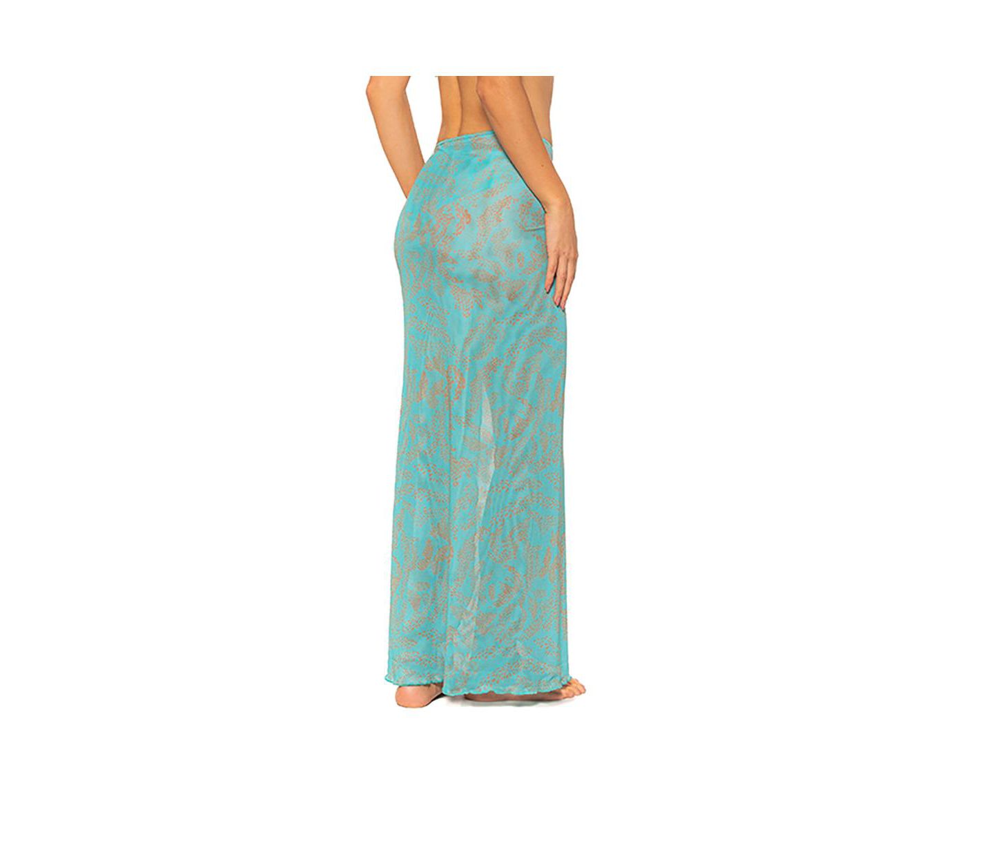 Женская юбка Guria Beachwear Mesh Side Slit Long Skirt Cover-up, цвет: Аквамариновый зелёный — фото 2
