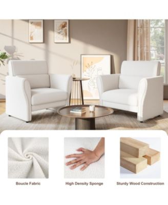 Modern Accent Chair with Arms, Boucle Upholstered Armchair, Mid-Century Lounge Chair for Living Room, Bedroom, Office, Comfy Single Sofa