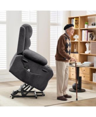 Electric Lift Recliner with Massage & Heat for Elderly, PU Leather Big & Tall Reclining Chair with Cup Holders & Storage