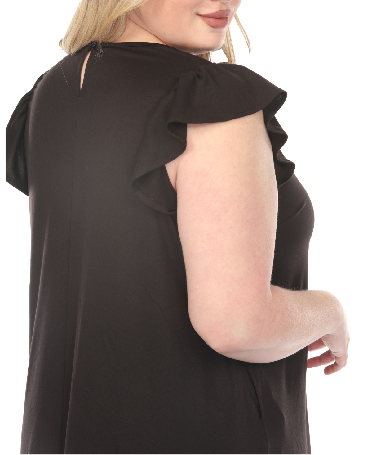 White Mark Plus Crew Neck Ruffle Sleeve Dress