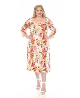 Plus Size Cold Shoulder 3/4 Sleeve Dress