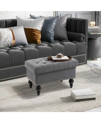 25" Button-Tufted Storage Ottoman with Removable Lid,