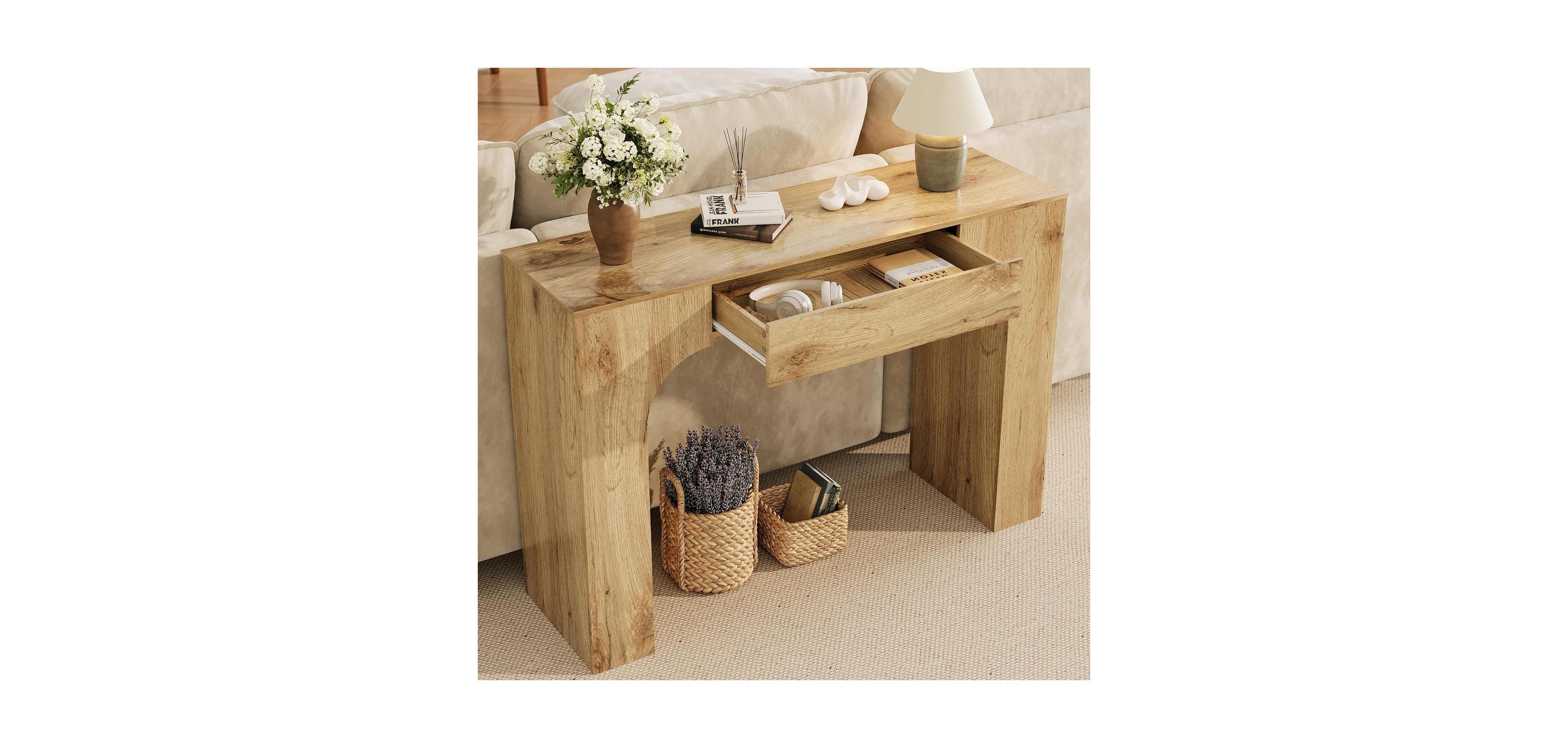 gaomon Table with Drawer, Wooden Rectangular Sofa Behind The Couch, Industrial Farmhouse Entryway Foyer Hallway Tables