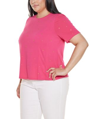 Plus Size Grommet and Nailhead Pleated-Hem Top