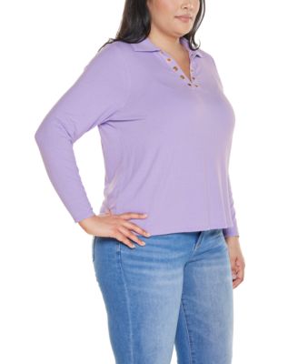 Plus Size Grommet-Trim Split-V Knit Top