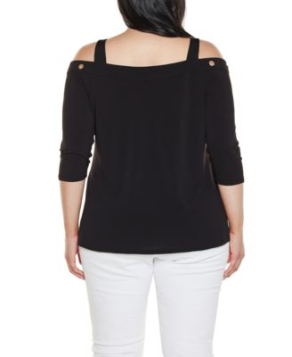 Plus Size Grommet-Trim Cold Shoulder Top