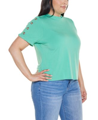 Plus Size Ruffle-Trim Grommet Knit Top