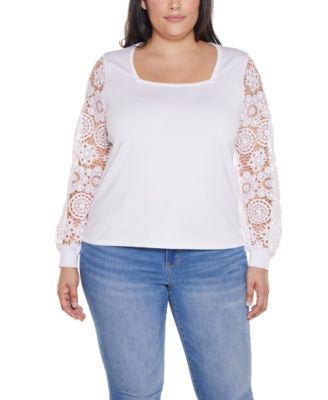 Plus Size Crochet Lace Blouson Sleeve Sweater