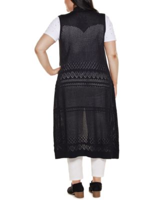 Plus Size Pointelle Sleeveless Duster Cardigan