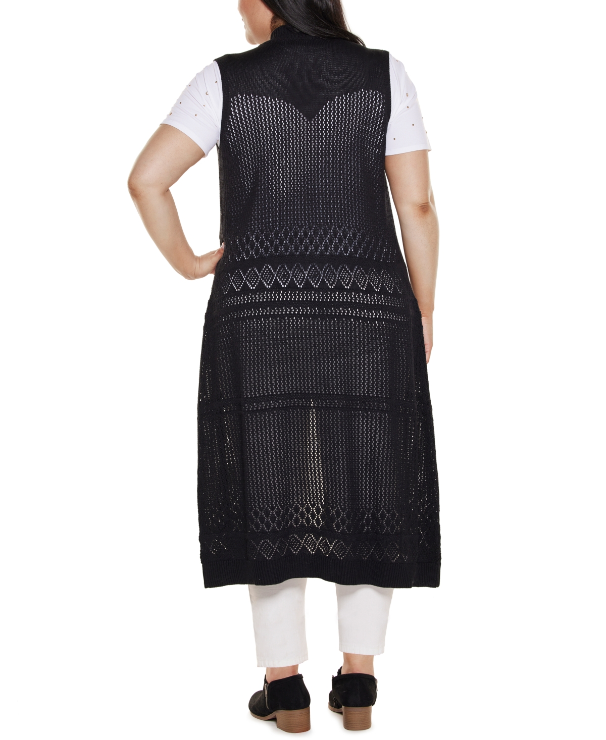 Belldini Plus Pointelle Sleeveless Duster Cardigan