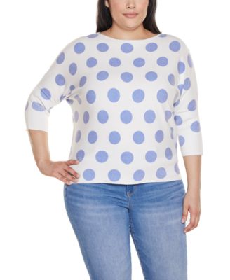 Plus Size Boatneck Dot-Pattern Sweater