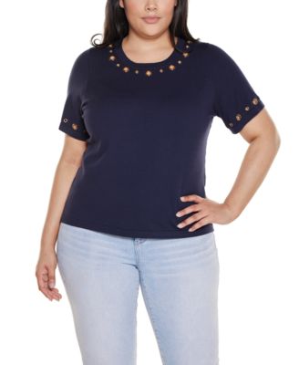 Plus Size Grommet-Detail Crew-Neck Sweater