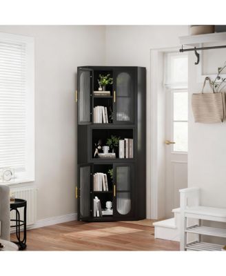 64" Tall Metal Corner Cabinet with Glass Doors for Kitchen, Bathroom, or Bedroom